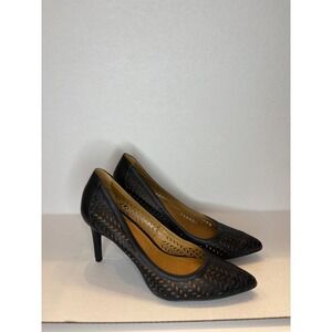 14th & Union Womens Black Laser Cut Perforated Pointed Toe Stiletto Pumps 7M